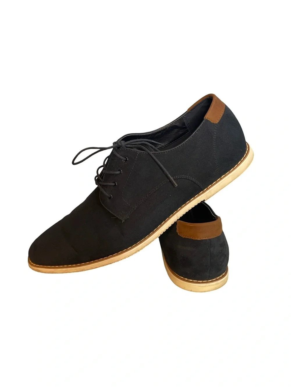 H & M Men's Navy faux  Suede Lace-Up Derby Shoes with Brown Accent size 10.5